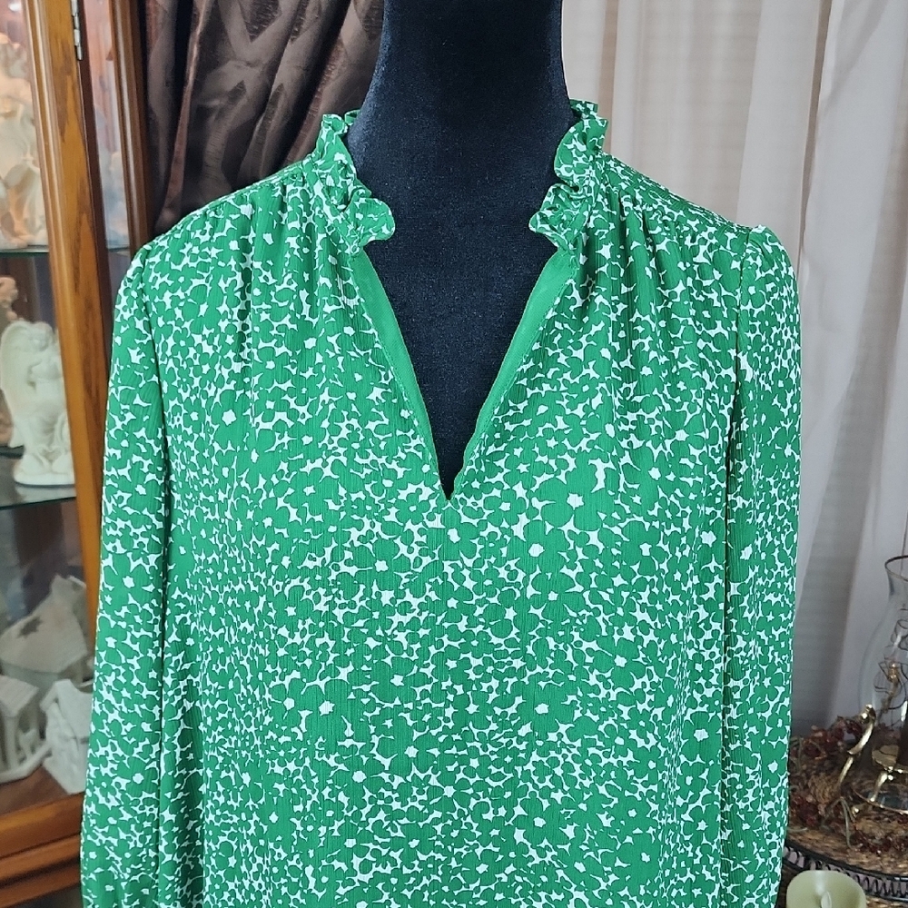 HOBBS LONDON | Elegant Green White Ditsy Floral Women's Mini Ruffle Dress | US 8 - Picture 3 of 12